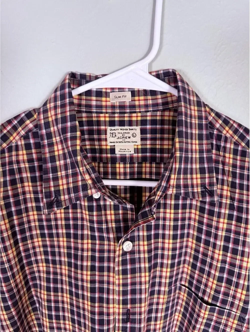 J.Crew‎ Slim Fit Plaid Button Down Shirt Red Yellow Blue Cotton, Lg